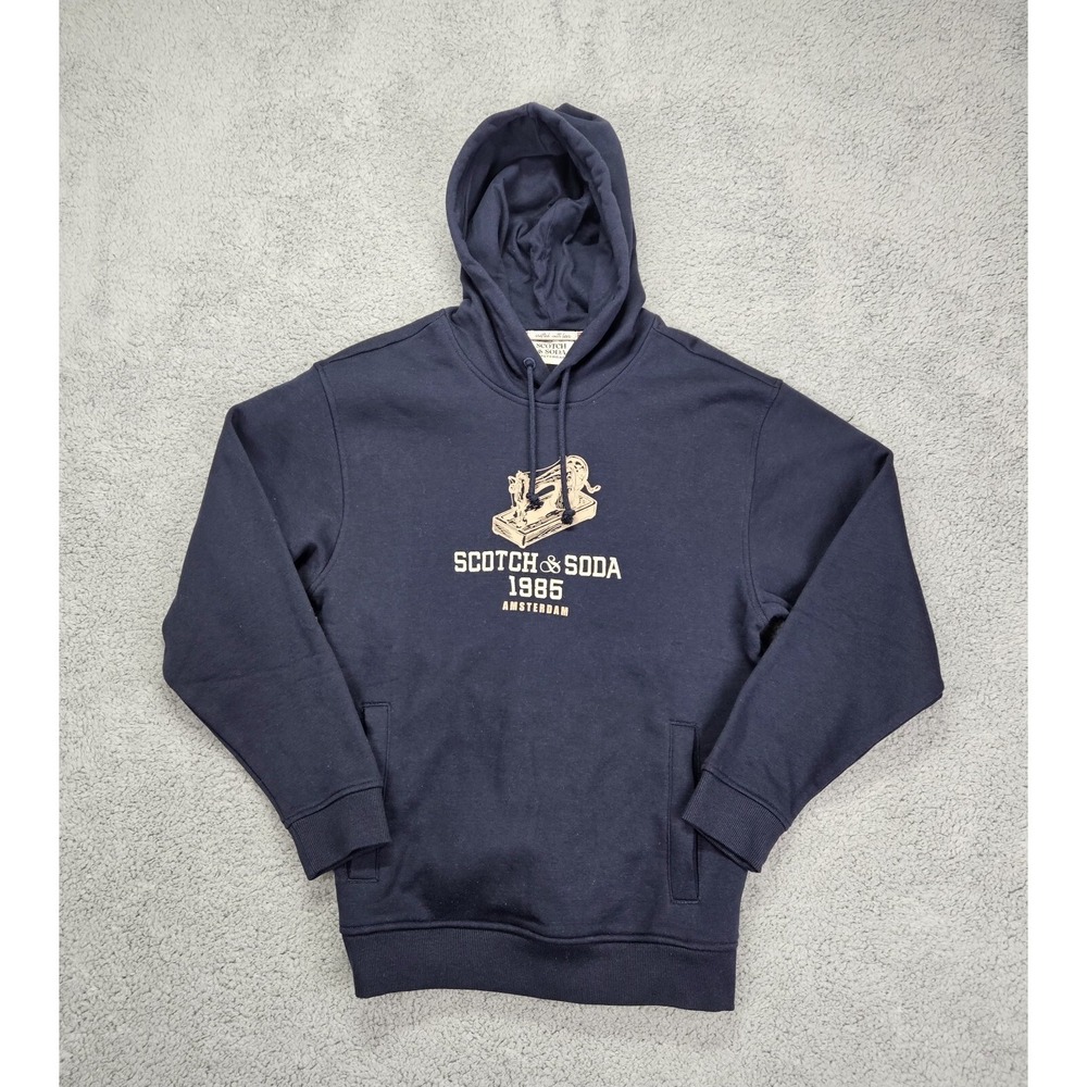 Scotch & Soda Amsterdam Hoodie Men's M Navy Blue Graphic Pullover Sweatshirt NWT